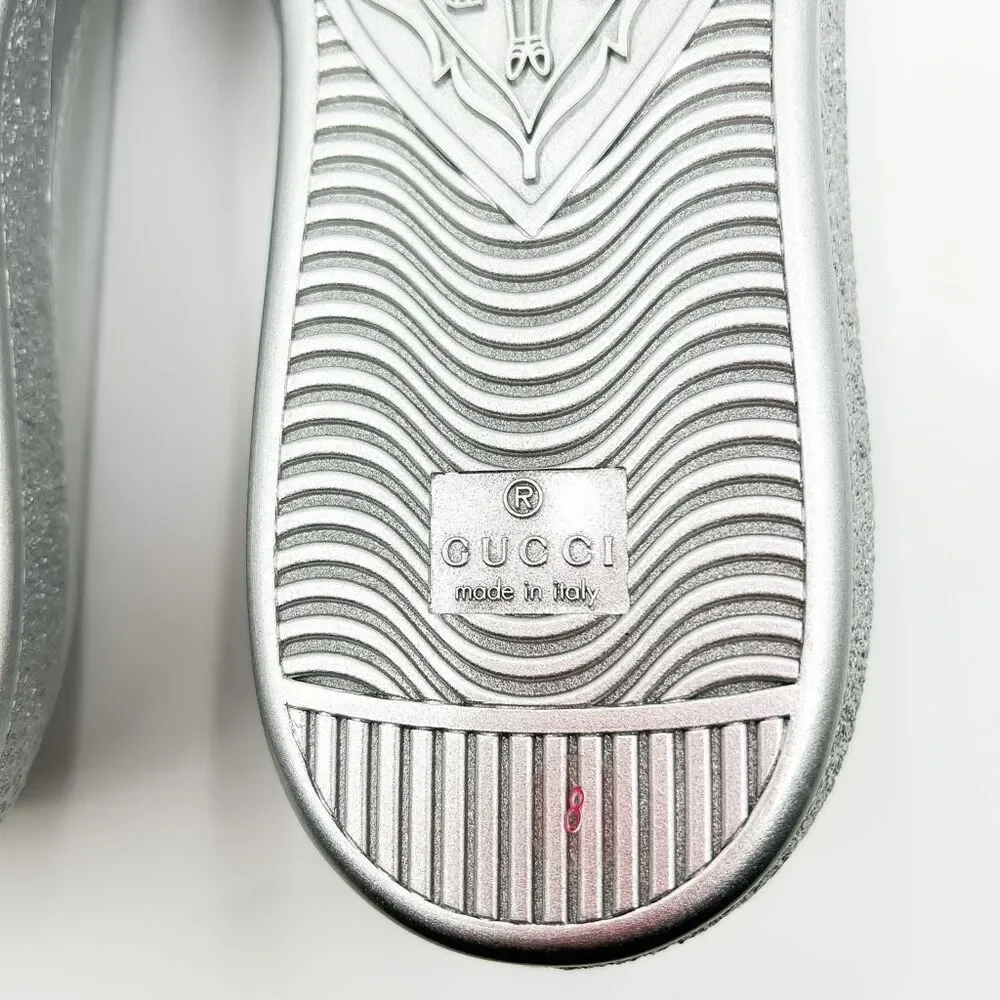 Gucci New GG Ace Silver Sneakers Interlocking G Trainers Mens
